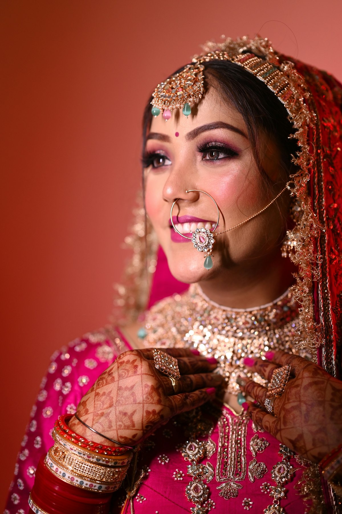 Indian bride in bridal makeup and jewellery